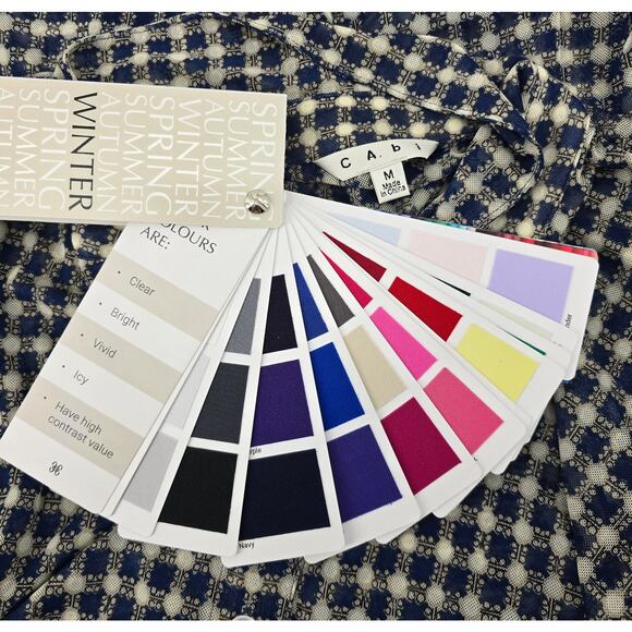 Cabi Art to Wear Button Up Sheer Navy & Cream Geometric - Picture 5 of 7